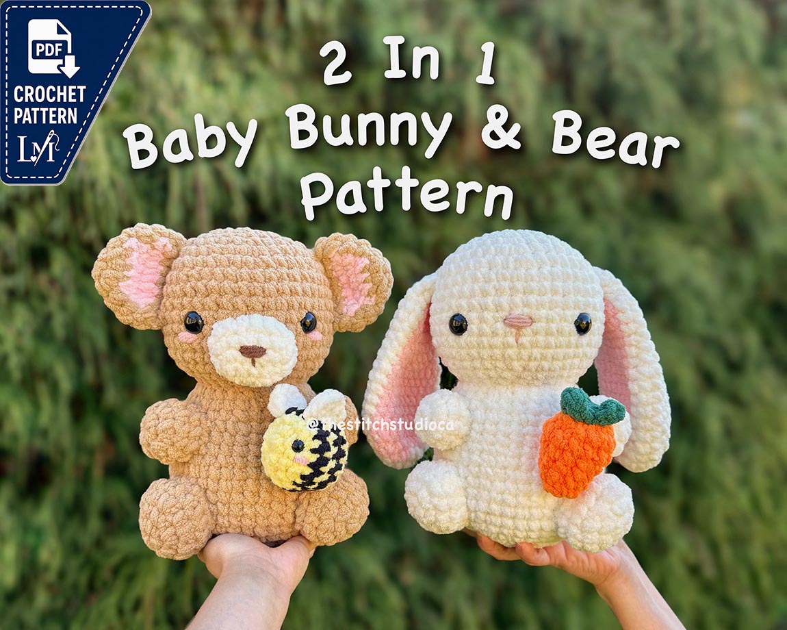 Baby Bunny & Bear Sitting Plushies Crochet Pattern | Amigurumi